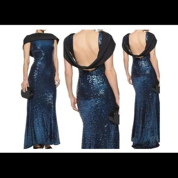 Badgley Mischka Dresses & Skirts - BADGLEY MISCHKA Sequin Cowl Loop Formal Gown open back, 10